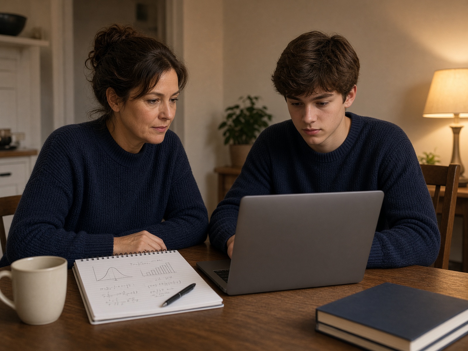 Parent et élève suivant une séance de mathématiques en ligne